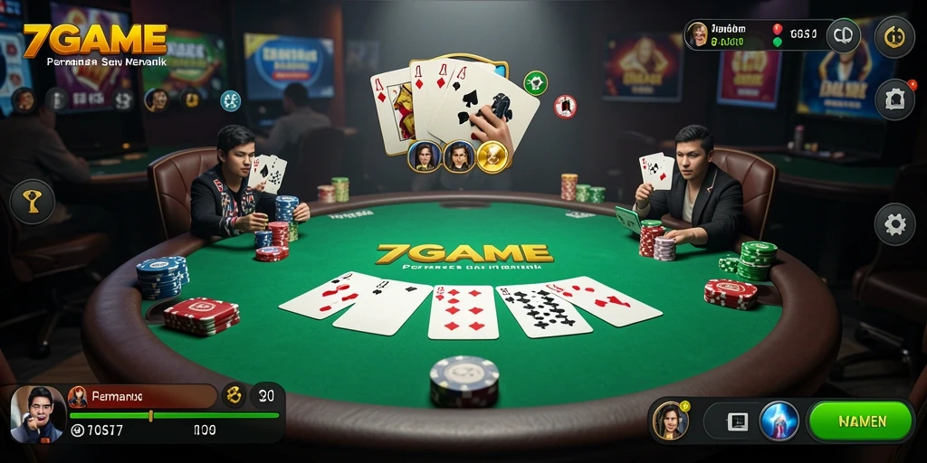 Tampilan menarik dari gameplay Poker di 7GAME.