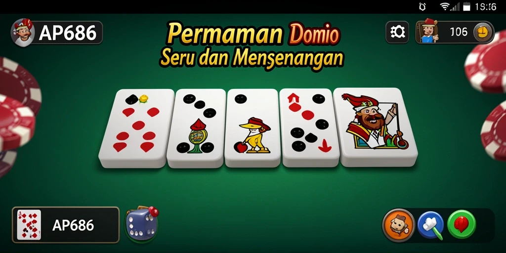 Tampilan gameplay seru di AP686, permainan Domino yang bikin ketagihan.
