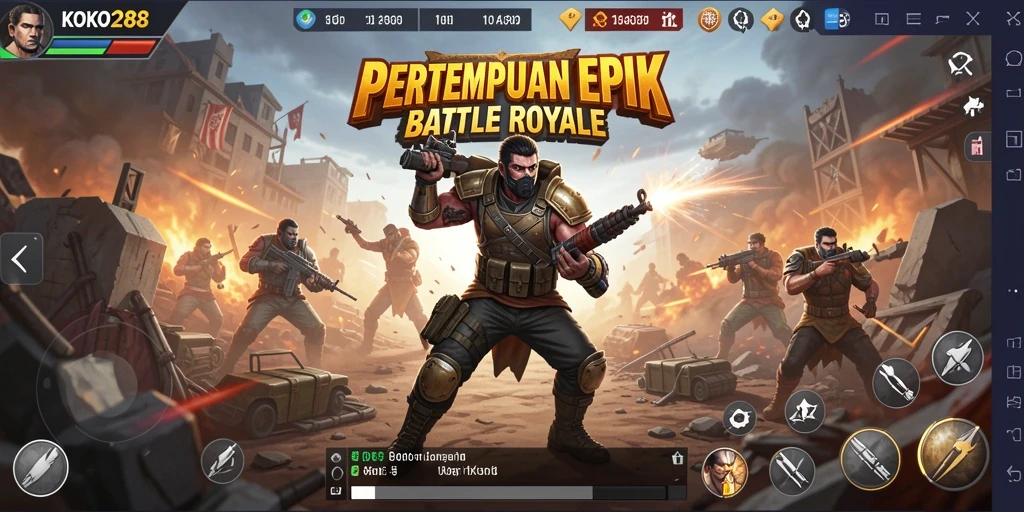 Screenshot menunjukkan aksi menegangkan dalam gameplay Battle Royale KOKO288.