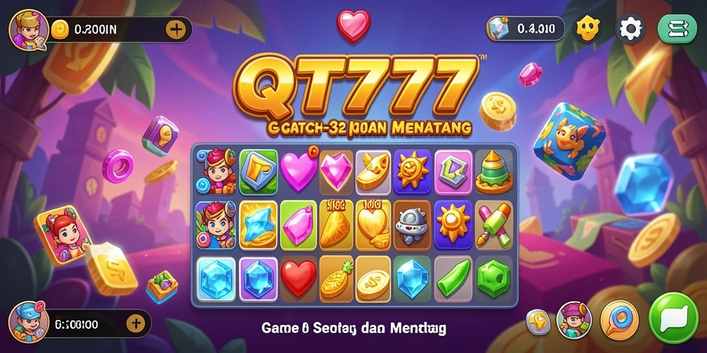 Tampilan gameplay QT777 yang seru dan penuh warna dalam mode Match-3.