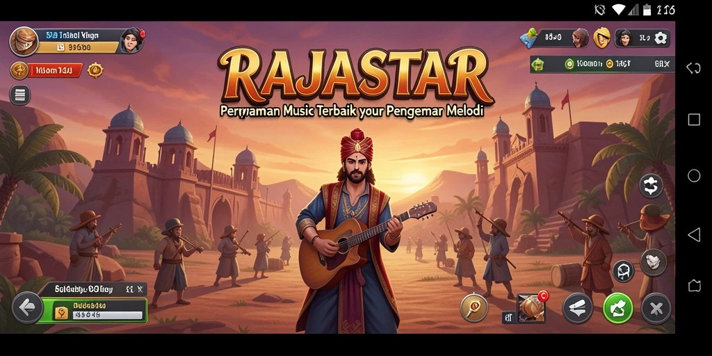 Tampilan gameplay RAJASTAR yang menarik dan interaktif dengan berbagai alat musik.