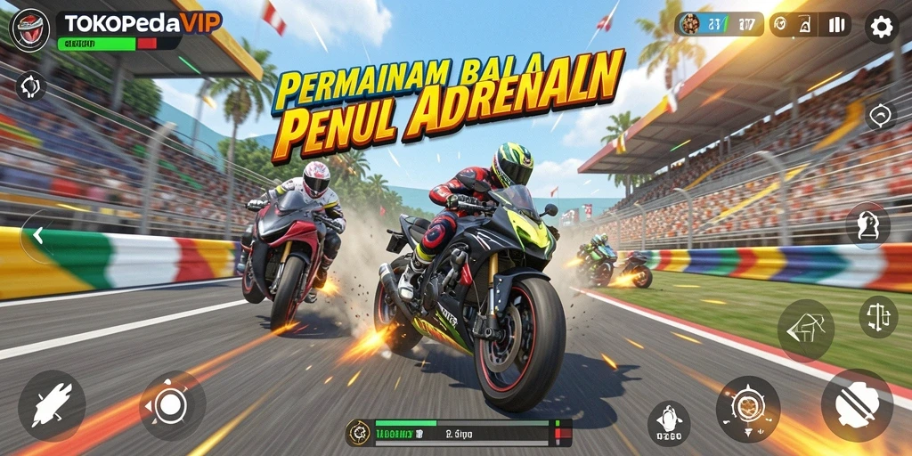 Gambaran aksi balap yang intens dalam TOKOPEDIAVIP