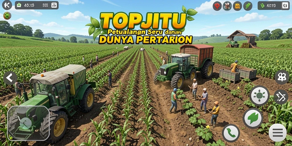 Tampilan gameplay TOPJITU yang interaktif di dunia pertanian.