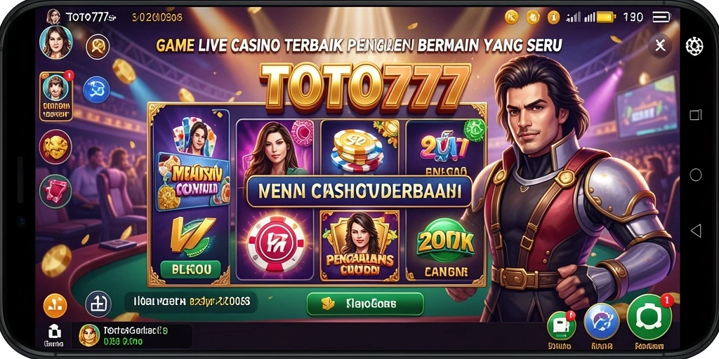 Screenshot utama TOTO777 menampilkan dealer yang memandu permainan Live Casino.
